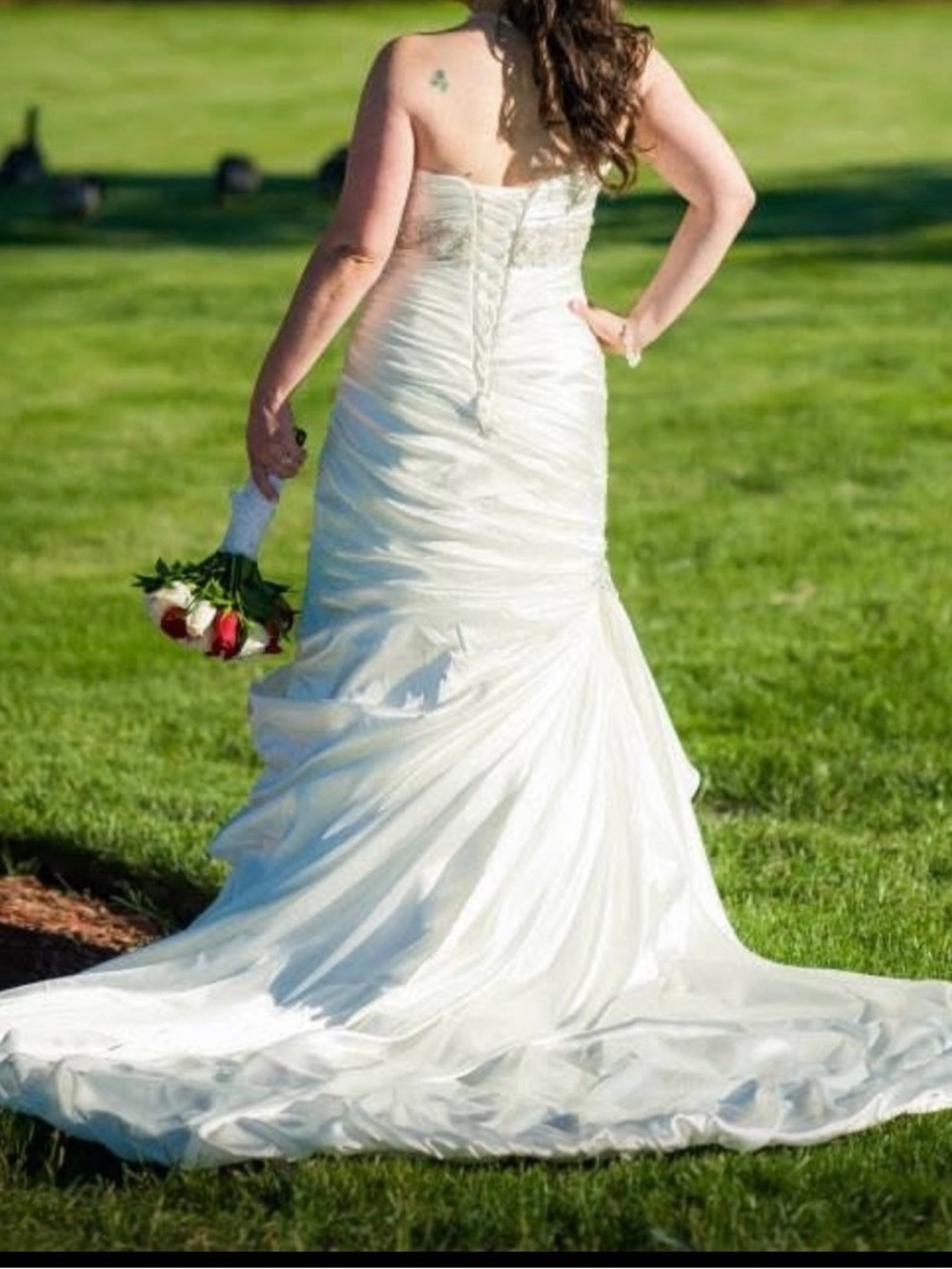David's Bridal Strapless White Wedding Gown with Train